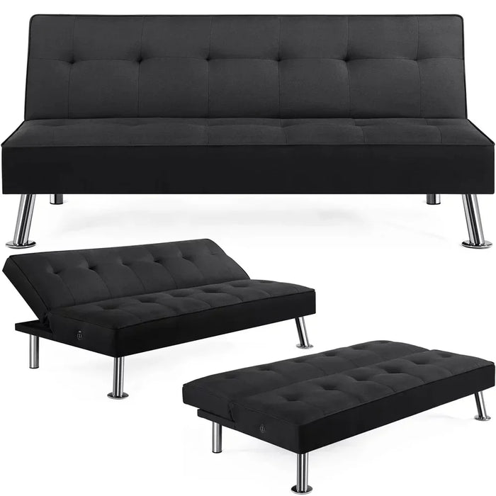 2023 New Alden Design Modern Fabric Convertible Futon with USB, Black