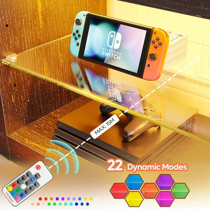 70 Inch Led TV Stand for 75 Inch TV Adjustable Glass Shelves Two Cabinets TV Console for Living Room,Golden Black