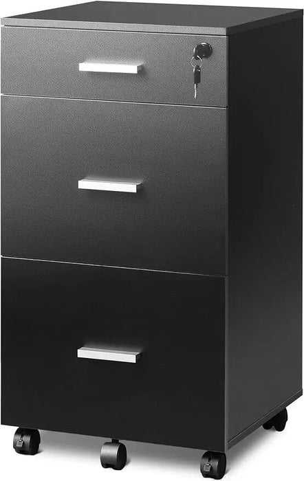 DEVAISE 3 Drawer Rolling File Cabinet with Lock, Wood Filing Cabinet fits Letter / A4 Size for Home Office, Black