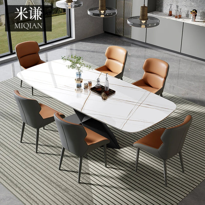 Italian slate table rectangular modern light luxury Nordic bright luxury stone creative dining table and chair combination