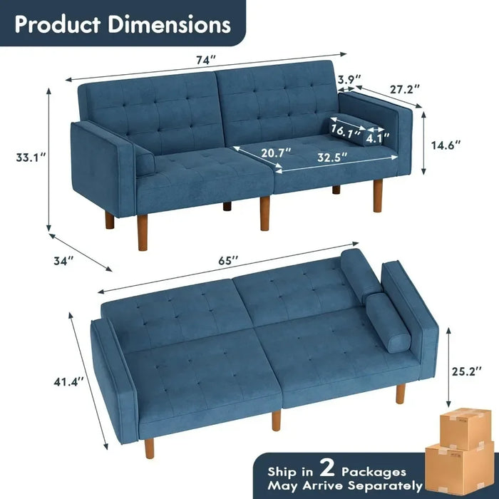 Living room sofa convertible combination futon sofa bed puff furniture fabric comfort home furniture, sea blue