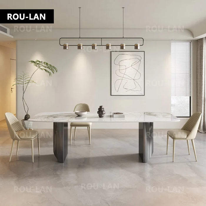 Modern Rock Slab Dining Table Light Luxury Super Crystal Stone Dining Table Marble Rectangular Pole Dining Table