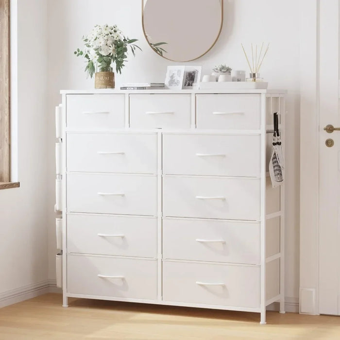 Steel Frame Vanity Desk Hooks Dressing Table Fabric Storage Drawer Toiletries Dresser for Bedroom With 11 Drawer Furnitures Home