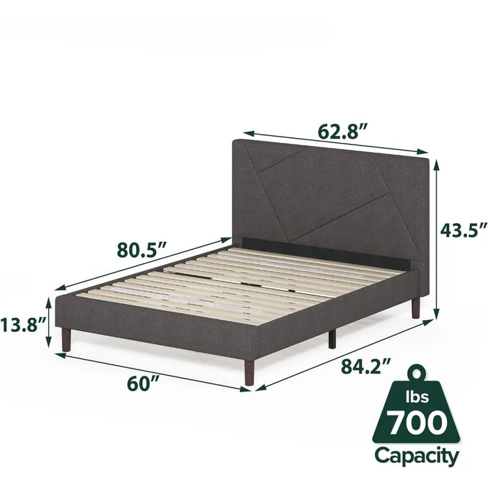 Bedroom furniture upholstered platform bed frame, mattress foundation, wooden slats support, no spring box required, grey