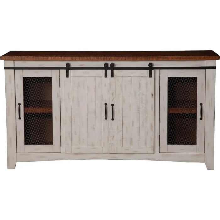 70" TV Stand | Antique White & Aged Distressed Pine Freight Free Entertainment Center for Tv Stand Living Room Furniture Shelf