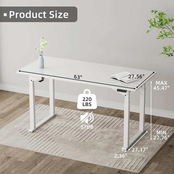 Electric Standing Desk 4 Legs, 63 x 28 Inches Height Adjustable Table with Strong Dual Motor, Computer Workstation