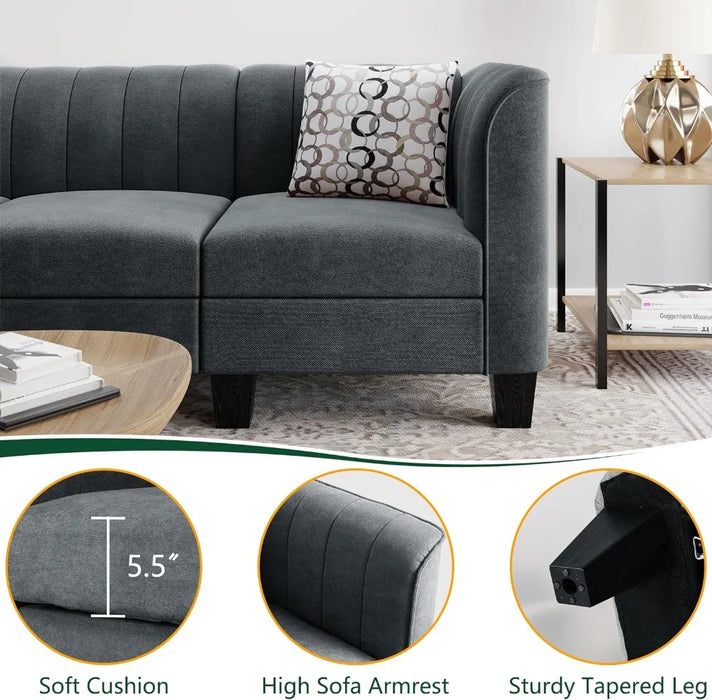 Shintenchi Upgraded Convertible Sectional Sofa Couch, 3 Seat L Shaped Sofa with High Armrest Linen Mid Centurye (Dark Grey)