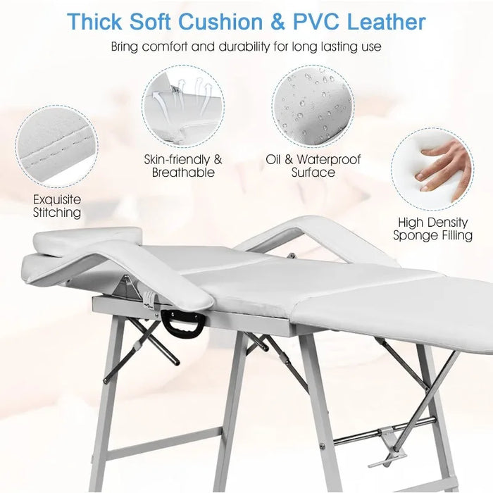 Massage Facial Table Bed, 73 Inch Massage Tattoo Chair for Salon Beauty Spa, Portable Folding Spa Bed Table w/Carry Case, White