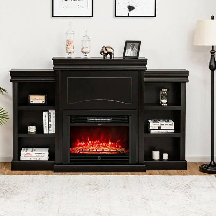 70 Inch Modern Fireplace Media Entertainment Center Sturdy MDF Large Storage Bookcase Multipurpose 2-in-1 Classic TV Stands