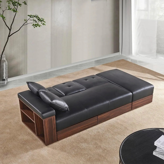 Sleeper Sofa Chair Bed,Convertible Futon Loveseat Sofá Chaise Lounge Couch Daybed with 2 Cup Holders, Drawers and Storage Box