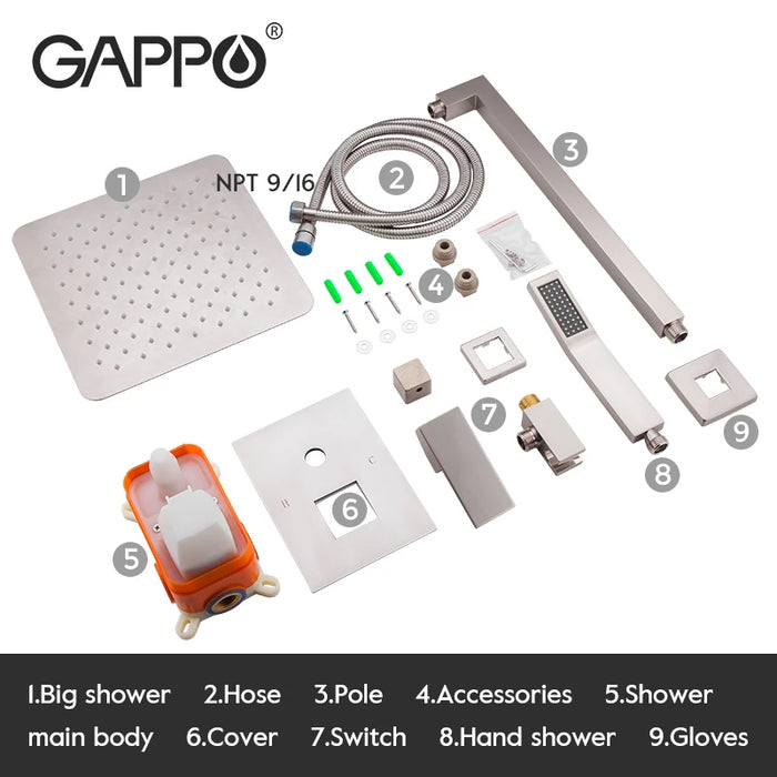 GAPPO Shower Set Wall Mounted Shower Faucet Mixer Rainfall Bathroom Shower Tap with Handshower Bath Spout