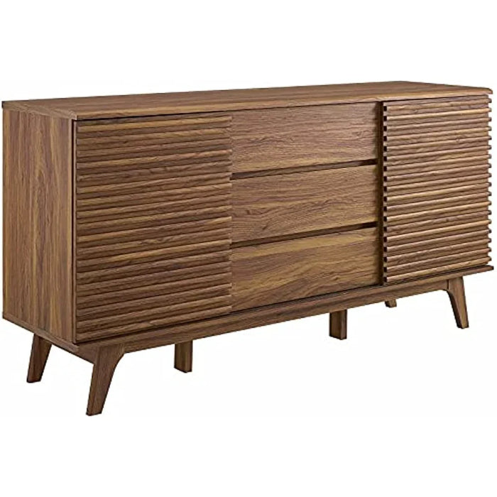 Modway Render 63" Mid-Century Modern Sideboard Buffet Table or TV Stand in Walnut