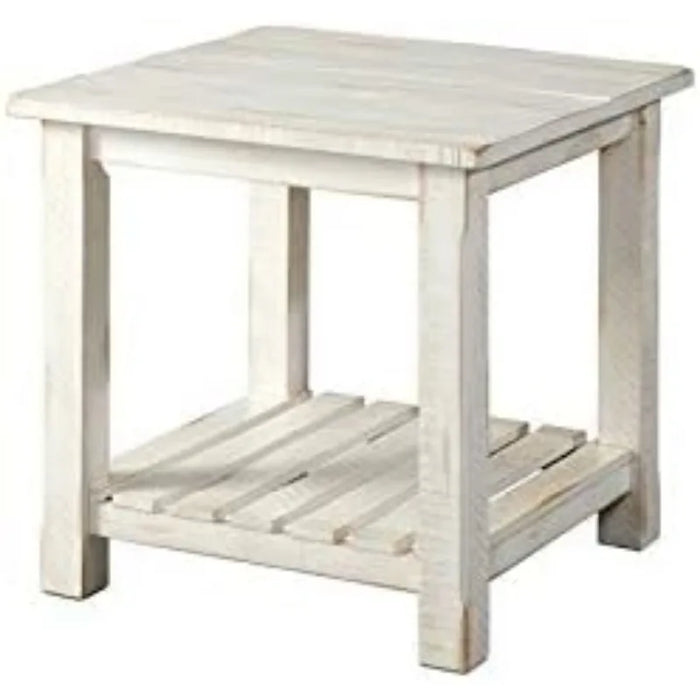 Nantucket 65" TV Stand, Antique White & Barn Door End Table, Antique White