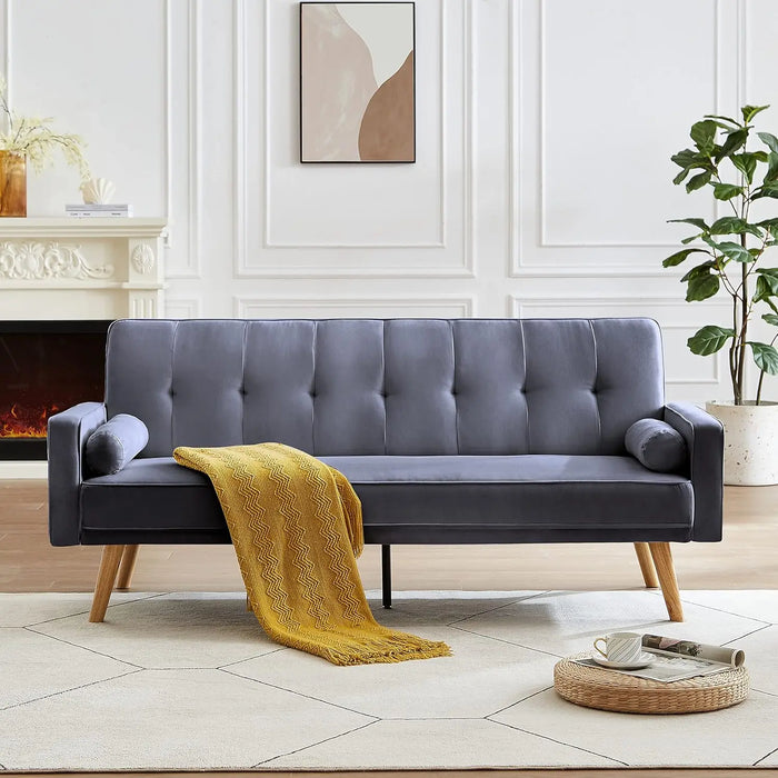 Verfur Button Tufted Futon Bed,Fabric Upholstered Convertible Loveseat, Soft Small Sofa & Couches for Compact Living Spa