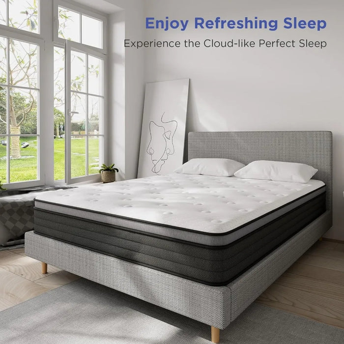 Mattress,10 Inch Hybrid Mattress in a Box with Gel Memory Foam Mattress, Individually Wrapped Pocket Coils Innerspring Mattress