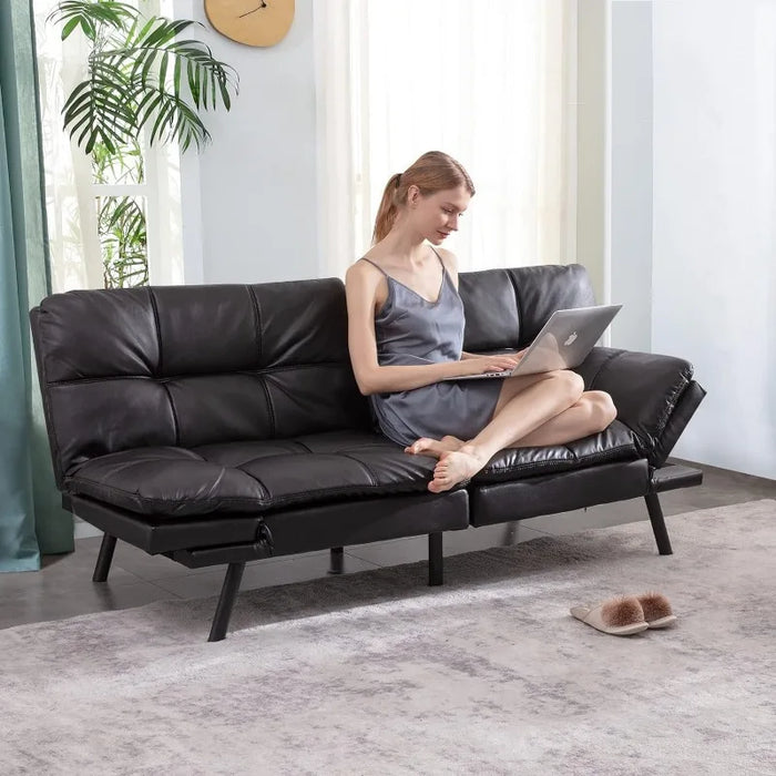 Convertible Futon Sofa Bed,Sleeper Futon Bed Couch,Memory Foam Futon Sofa,Loveseat Sofa Bed, Leather Modern Sofa