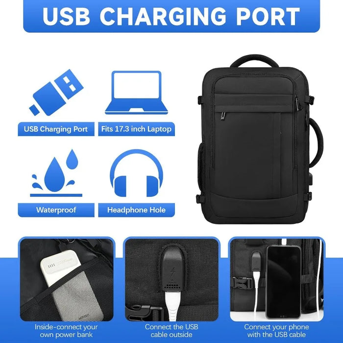 40L Expandable Airline Approved Water Resistant Business Luggage  Bag Fits 17 Inch Laptops, Travel Gifts for Men Women, Black