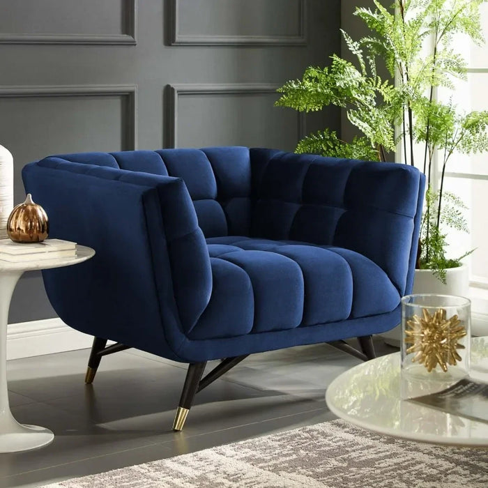 Modway Adept Mid-Century Modern Velvet Upholstered Tufted Accent Arm Lounge Chair in Midnight Blue Accent Chair  bedroom chair
