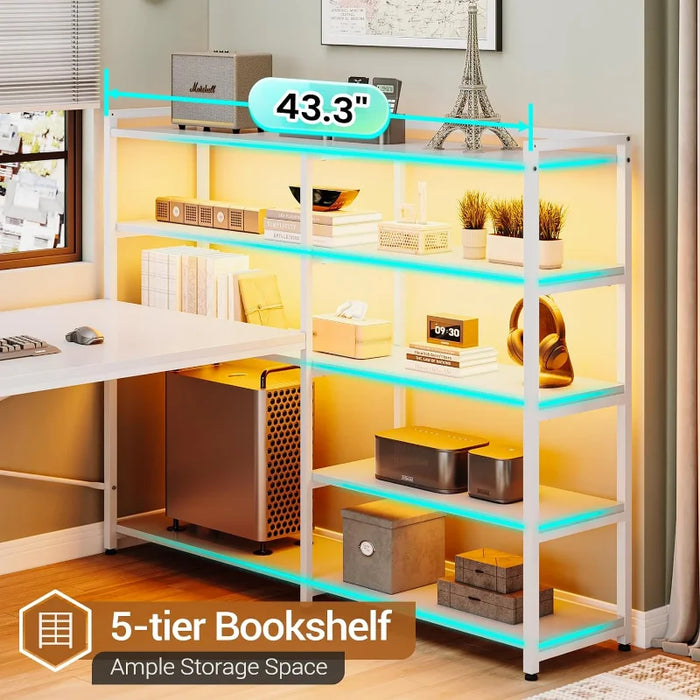 SEDETA L Shaped Computer Desk, Reversible U Shaped Home Office Desk with 3 Fabric Drawers and Storage Shelves, L Shaped Desk wit