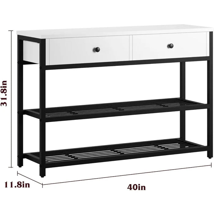 Senfot Console Table, Entryway Table with 2 Drawers and 2 Tiers Shelf Hallway Table, Entrance Table with Metal Frame, Sofa Table