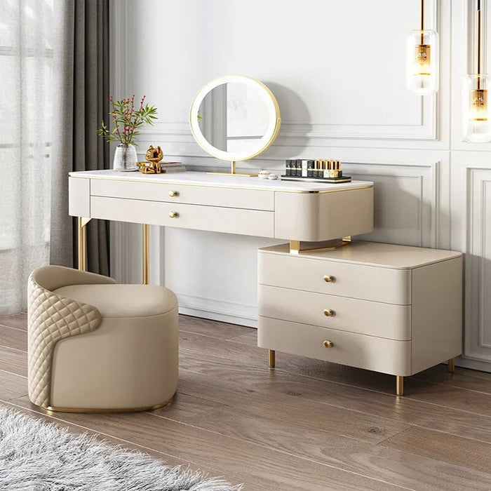 Luxury Woman Dressing Table Mirror Led Lights Modern Cabinet Makeup Table Fashion Organizers Storage Coiffeuse Bedroom Furniture