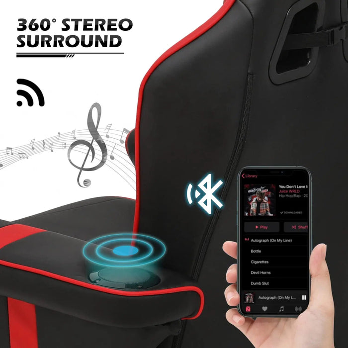 Customize Modern Red Office massage Chair Ergonomic High-Back PU Leather Audio Gaming Chair with Speakers and Cupholders