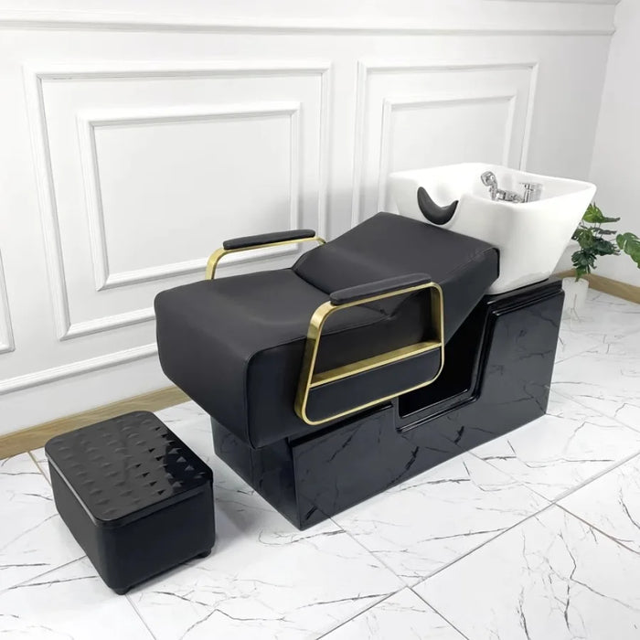 Commercial Shampoo Chair Wash Hair Salon Gold Head Spa Bed Shampoo Chair Stylist Luxury Basin Reclining Mobile Cadeira Furniture