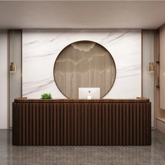 Wooden Office Front Desk Reception Cafe Counter Clinic Reception Desk Information Conference Comptoir De Caisse Furniture Office