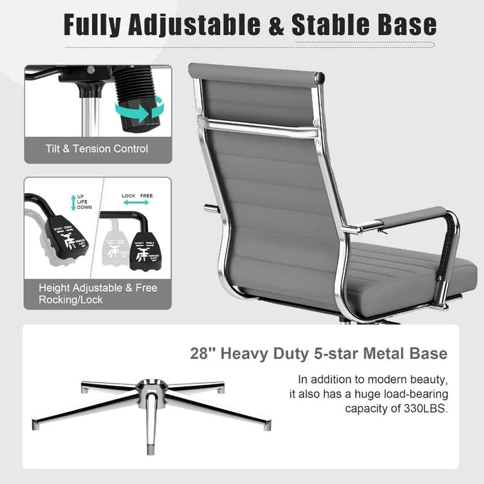 Okeysen Grey Office Desk Chair, Ergonomic Leather Modern Conference Room Chairs, Executive Ribbed Height Adjustable
