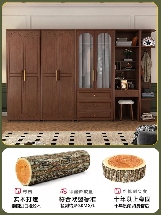 Solid Wood Wardrobe Bedroom and Household Vintage Coat Cabinet