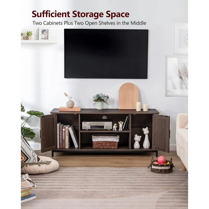 Bedroom Tv Stand Living Room Furniture Entertainment Center for Living Room TV Stand With Stable Metal Frame Dark Brown Cabinet