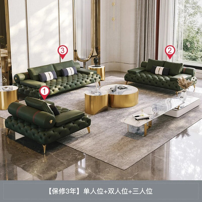 Italian light luxury leather sofa, American European living room inline pull buckle designer furniture combination set