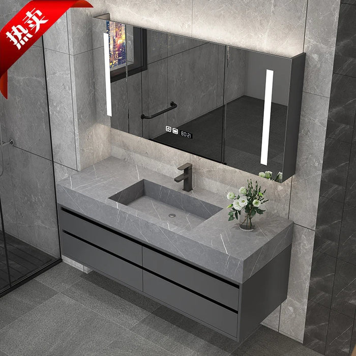 Bathroom Cabinete Modern Full Set Rock Plate Integrated Bathroom Vanities Cabinet Combination Modern Light Luxury Hanging Toilet