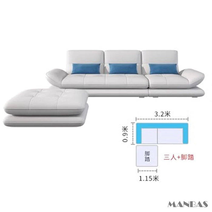 Linlamlim Elegant Leather Couch for Living Room Sofas Sets with Adjustable Headrests and Armrests Genuine Leather Sectional Sofa