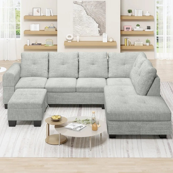 L Shaped Sofa Living Room Sofa Set, Comfortable Corner Sofa,Modular Sofa with Footstool with Storage.