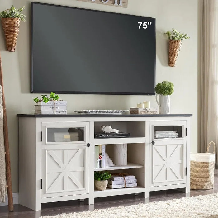 TV Stand for 75 inch TV, Farmhouse TV Stand with Storage for Living Room, Entertainment Center, TV Console, Rustic (Black)