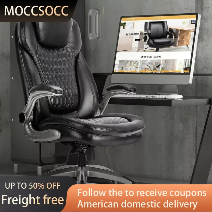 Stylish Leather Chair With Upgraded Caster for Swivel (Black Individual Armchair Office Chairs 300lbs) Freight Free Furniture