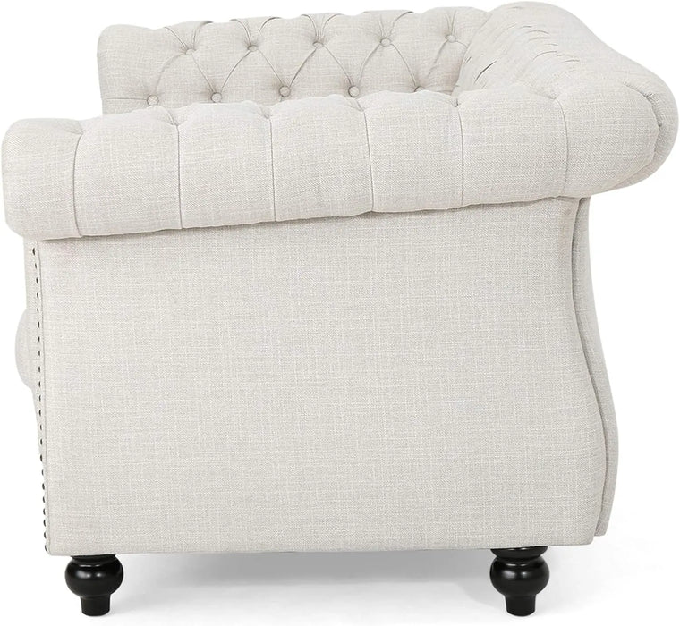 Christopher Knight Home Karen Traditional Chesterfield Loveseat Sofa Beige and Dark Brown 61.75 X 33.75 X 27.75 Furniture