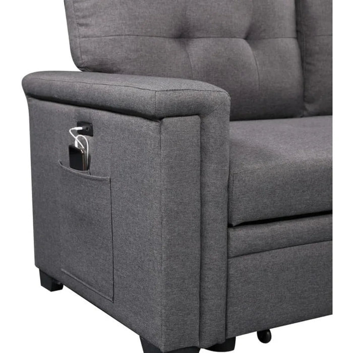 Dark Gray Convertible Sofa Bed Velvet Upholstered Reversible Corner 3 Person Couch Living Room Sofa Set Furniture Apartment Home