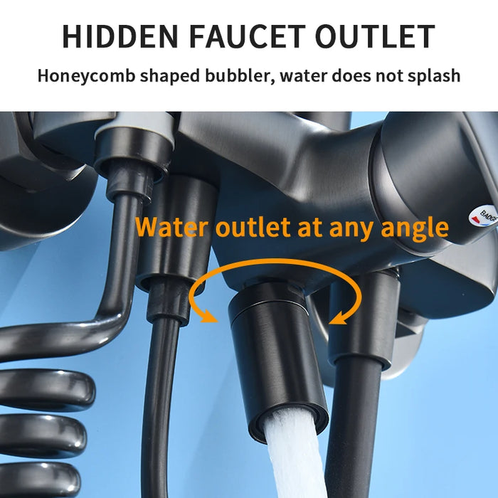 Gray Bathtub Faucet With Hand Shower And Handheld Sprayer Brass Wall Mounted Bathroom Shower Mixer Tap Full Shower system Set