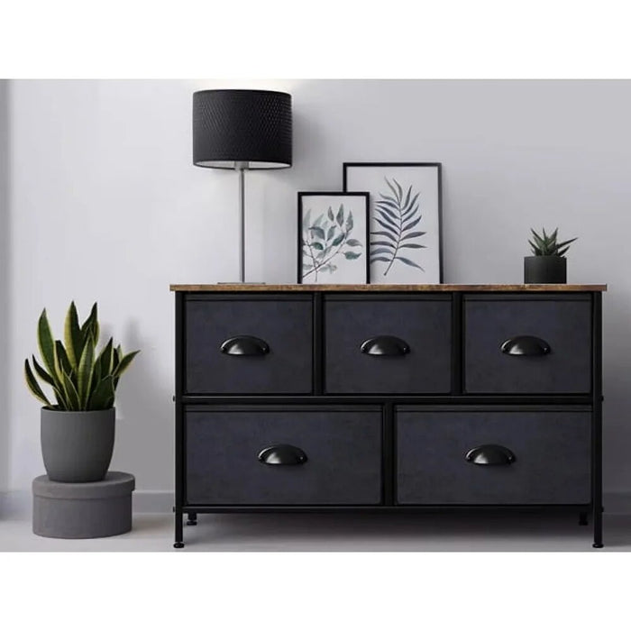 5 Fabric Drawers - Bedroom Furniture Storage Chest Tower Unit for Bedroom, Hallway, Closet, Easy Pull Fabric Bins
