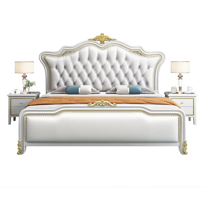 Royal European Double Bed Designer Whitr Villa Headboard Twin Bed Frame Wood Multifunctional Letto Matrimoniale Furniture
