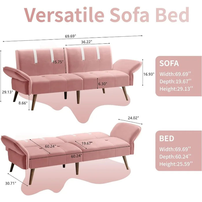 Futon Sofa Bed Modern Folding Sleeper Couch Bed for Living Room,Velvet Loveseat Sofa Couch Sofa cama,Adjustable Armrests Backres