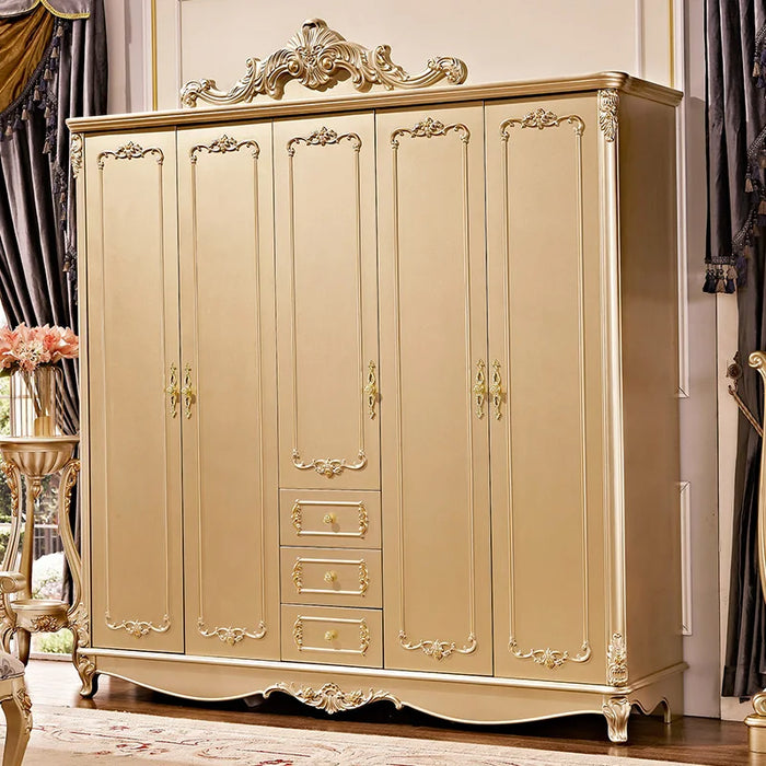 Villa champagne luxury wardrobe European four-door wardrobe luxury bedroom installed wardrobe.