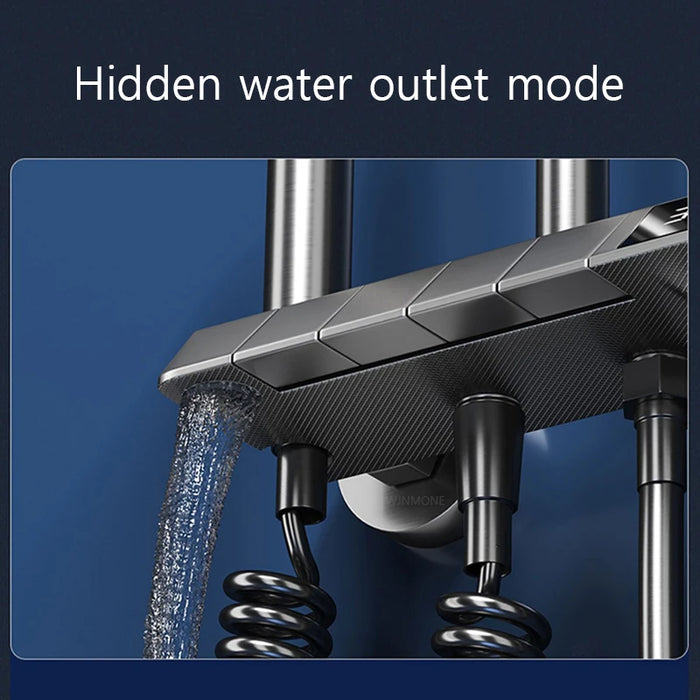 Atmosphere Lamp Shower System Full Set Bathroom Rainfall Shower Faucet Set LED Smart Thermostatic Bathtub Hot and Cold Mixer Tap