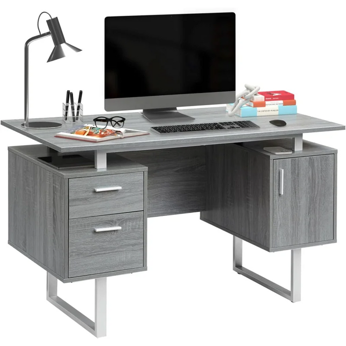 Modern Office Desk with Storage, Gray