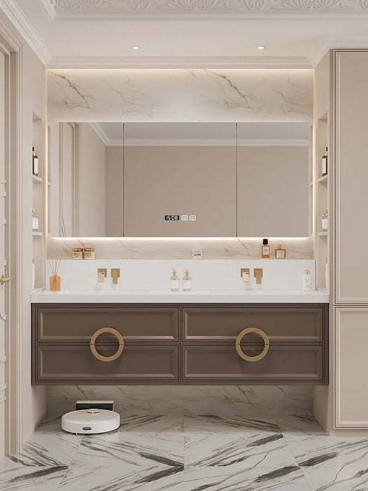 Luxury Bathroom Cabinet Vanity Slate Plate Seamless Sink Washstand Modern Basin Toilet Wash Wood Combination French Furniture