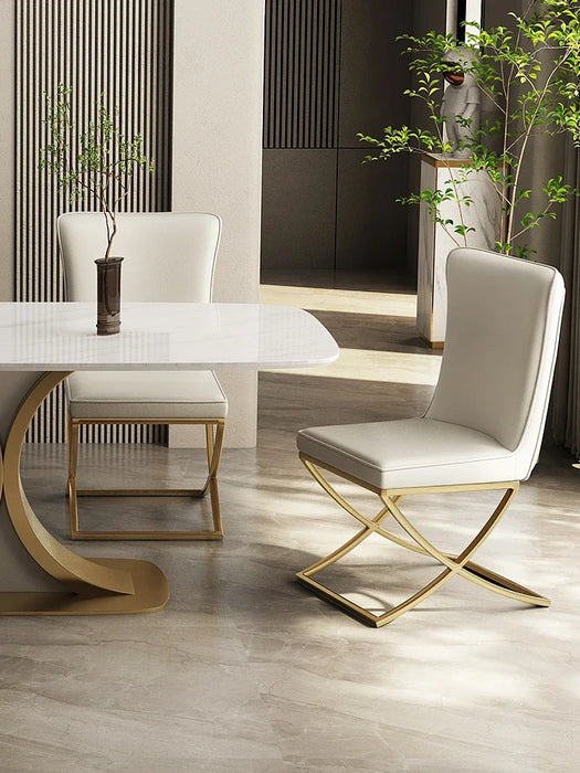 Champagne gold plating creative light luxury rock plate marble dining table and chair combination household high-grade rectangul