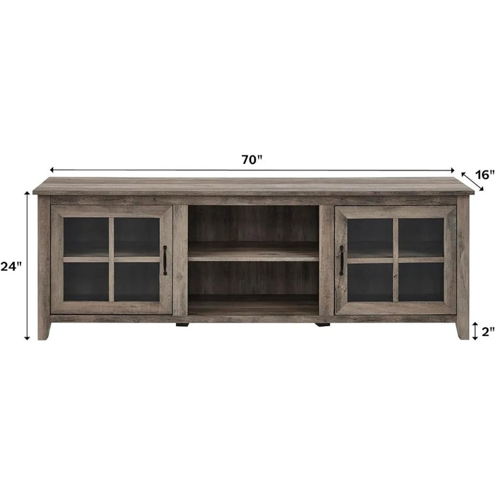 Classic 2 Glass Door TV Stand for TVs up to 80 Inches, 70 Inch, 3 Adjustable Shelves Support up to 30 lbs. Each, Rustic Oak