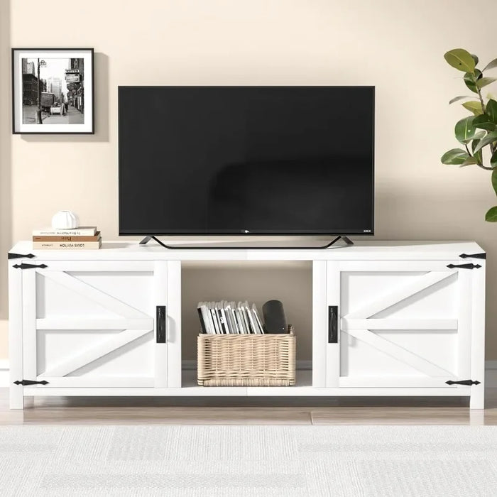 70" TV Stand with Double Barn Doors Storage Cabinets for TVs UP To 80 Inch, Farmhouse TV Entertainment Center for Living Room